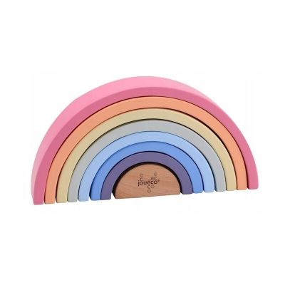 Jucarie pentru stivuire, Joueco, Din lemn certificat FSC, Curcubeu, 4.9x26.1x13 cm, 8 piese, 12 luni+, Multicolor BYN80152
