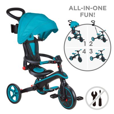 Tricicleta globber explorer 4 in 1 pliabila, culoare turquoise funk732-105