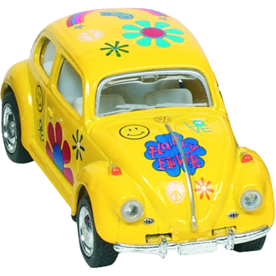 Masinuta die cast vw beetle classic, scara 1:64, lungime 6,5cm, cu print floral, galbena - okegoki12088g