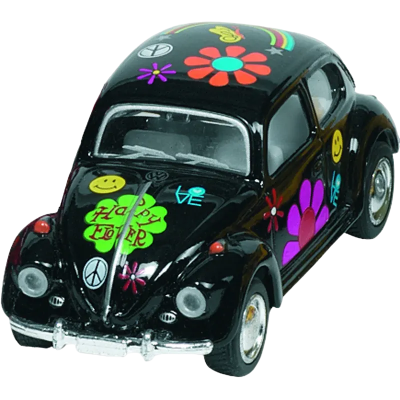 Masinuta die cast vw beetle classic, scara 1:64, lungime 6,5cm, cu print floral, neagra - okegoki12088n