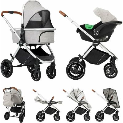 Carucior 3 in 1, FreeON, Joy, Reversibil, Cu cadru din aluminiu, Scoica auto, Husa picioare, Geanta mamici si accesorii, Conform cu standardele europene de securitate R129, Gri BYN49676