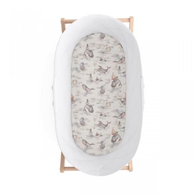 Cearsaf Din Bumbac Cu Elastic Pe Contur Pentru Landou Si Cosulete, Ocean Pjb484111