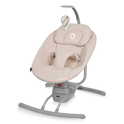 Leagan, Lionelo, Rio, Electric, Cu 3 viteze de leganare, Cu 8 melodii, Cu telecomanda, Cu husa detasabila, Cu perna detasabila, Centura in 3 puncte, Pana la 9 kg, Bej BYNLO-RIO_BEIGE_LATTE