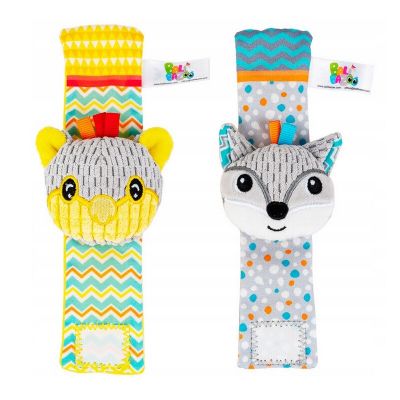 Set jucarii zornaitoare, Balibazoo, Animale, 2 bratari, Inchidere cu velcro, Stimuleaza dezvoltarea senzoriala si tactila, 0 luni+, Multicolor BYN82061