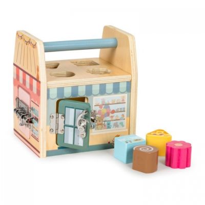 Jucarie interactiva din lemn sub forma de cub cu sortator ecotoys 2555 edeedi2555
