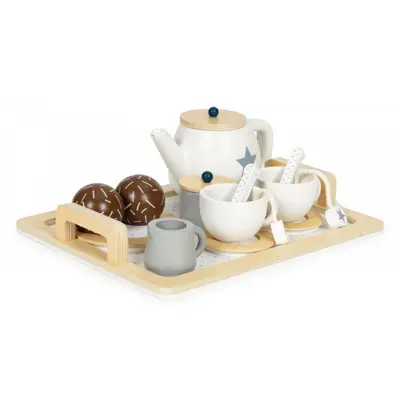 Set din lemn pentru a servi ceaiul, 17 elemente, ecotoys w10b318 edeediw10b318