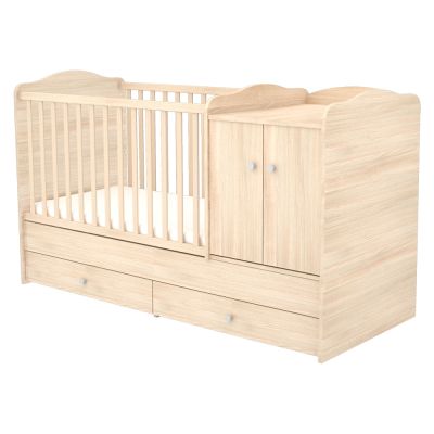 Patut copii transformabil din lemn cu 2 sertare hubners eva maxi kombi 120x70 cm natur hubpth2semakna