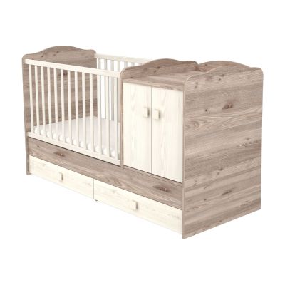 Patut copii transformabil din lemn cu 2 sertare hubners sofia maxi kombi 120x70 cm crem nisip hubpth2ssmakcn
