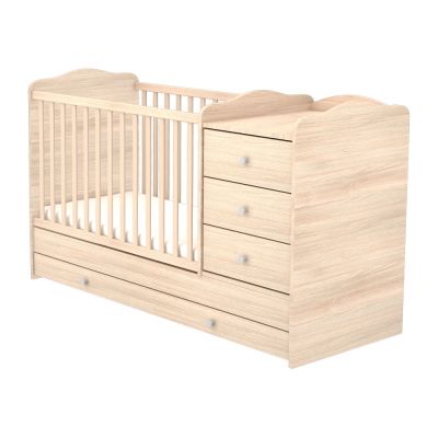 Patut copii transformabil din lemn cu 4 sertare hubners eva kombi 120x60 cm natur hubpth4sekna