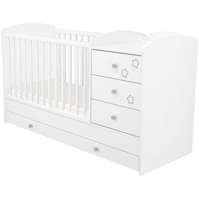 Patut copii transformabil din lemn cu 4 sertare hubners matei kombi 120x60 cm alb cu stelute hubpth4smkas