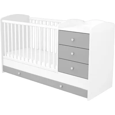 Patut copii transformabil din lemn cu 4 sertare hubners patrik kombi 120x60 cm alb grafit hubpth4spkag