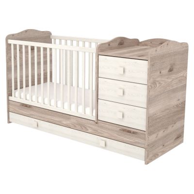 Patut copii transformabil din lemn cu 4 sertare hubners sofia kombi 120x60 cm crem nisip hubpth4sskcn