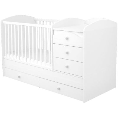 Patut copii transformabil din lemn cu 5 sertare hubners matei maxi kombi 120x70 cm alb hubpth5smmakal