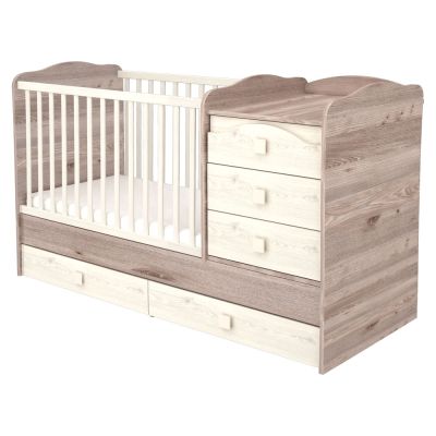 Patut copii transformabil din lemn cu 5 sertare hubners sofia maxi kombi 120x70 cm crem nisip hubpth5ssmakcn