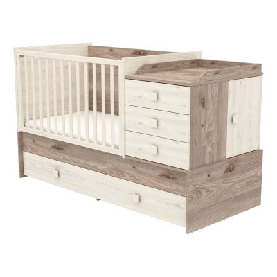 Patut copii transformabil din lemn cu 5 sertare hubners sofia multi kombi 120x70 cm crem nisip hubpth5ssmukcn