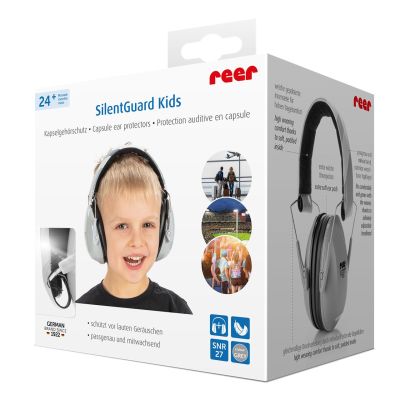 Casti antifonice pentru copii, ofera protectie auditiva, SNR 27, 5+ ani, gri, Reer SilentGuard Kids 53271