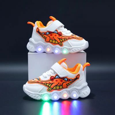 Adidasi cu luminite pentru baietei - Orange dino ADKL-1-1-c