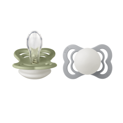 Bibs - set 2 suzete supreme fosforescente glow silicon, tetina simetrica, 0 luni +-sage/cloud bbb160356