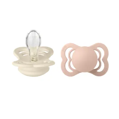 Bibs - set 2 suzete supreme silicon, tetina simetrica, 0 luni +-ivory/blush bbb160221