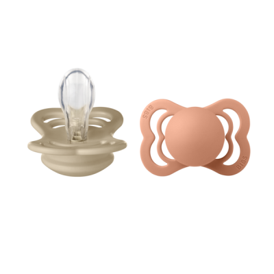 Bibs - set 2 suzete supreme silicon, tetina simetrica, 0 luni +-vanilla/peach bbb160350