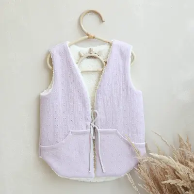 Vesta Pentru Fetita, Reversibila, Dublat, Bumbac Brodat Roz Si Tesatura Bucle Crem, Teddy By Babyly, 104 110, 3-5 Ani Pjb4196082
