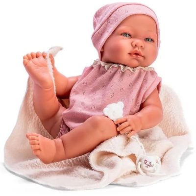 Bebelus maria cu costumas roz si paturica bej 43cm as0367010
