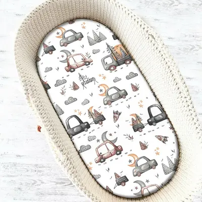 Cearceaf cu elastic, MimiNu, Pentru landou, carucior si cosulet, Dimensiune 80x35 cm, Din bumbac certificat Oeko Tex Standard 100, Design, Cars Grey BYN6426972025317