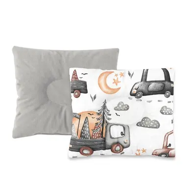 Perna bebelus, MimiNu, Profilata, Cu doua fete, Cu functie anti-soc, Pufoasa, Din catifea si bumbac, Materiale certificate Oeko Tex Standard 100, 23x26 cm, Velvet Cars Grey BYN6426972025355