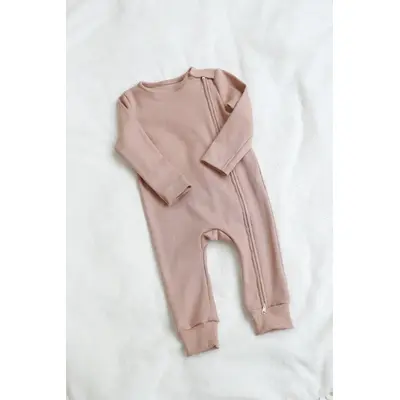 Salopeta Bebelusi Cu Maneca Lunga Si Botosei, Inchidere Cu Fermoar, Bej Fluid, Marimea 80 Pjb4195894