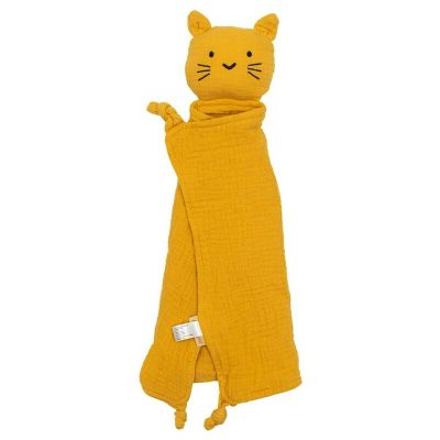 Jucarie textila, New Baby, Baby Cat, Pentru bebelusi, Moale, Din muselina, 100% bumbac,30x30 cm, Mustard BYN53506