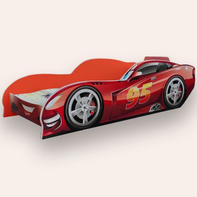 Pat Masina Baietei Fulger Mcqueen Mic 2-8 Ani Pentru Saltele 140x70 Rosu Cu Saltea Inclusa Cmg43421196026113