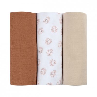 Set 3 Museline Beaba bumbac organic 70x70 cm Herisson Marron ERFB920346