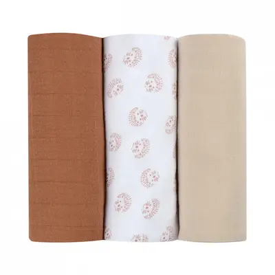 Set 3 Museline Beaba bumbac organic 70x70 cm Herisson Marron ERFB920346