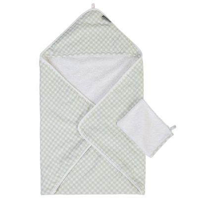 Prosop cu gluga si manusa de baie Childhome 80x80 cm Jerse Muselina Verde ERFCH-CCBCJVF