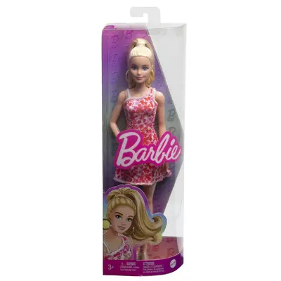 BARBIE PAPUSA BARBIE FASHIONISTA BLONDA CU PARUL PRINS IN COADA SI ROCHIE CU FLORICELE VIVMTHJT02