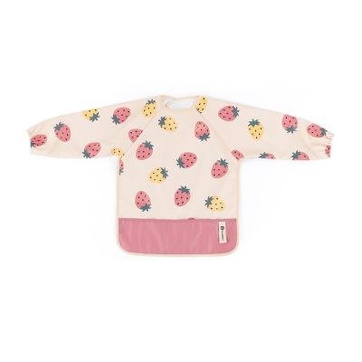 Baveta impermeabila, Petite&Mars, Cu maneci lungi, Usor de curatat, inchidere prin velcro, Dimensiune 38x42 cm, 24 luni+, Beige Strawberies BYN413744