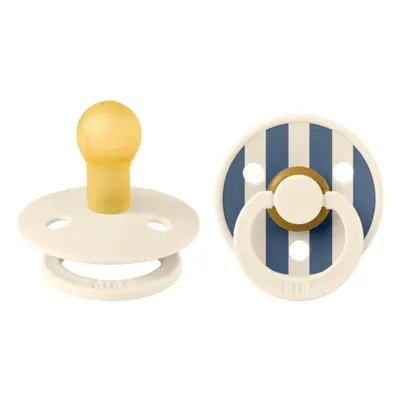 Bibs - set 2 suzete colour studio collection stripe latex, tetina rotunda, 0 luni+-ivory/steel blue bbb11015105