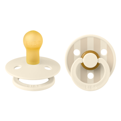 Bibs - set 2 suzete colour studio collection stripe latex, tetina rotunda, 0 luni+-ivory/vanilla bbb11015104