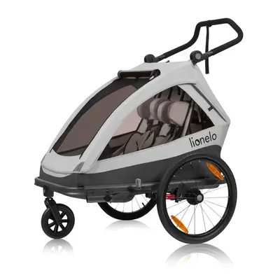 Carucior si remorca de bicicleta, Lionelo, Cama, Multifunctional, Pentru 1 sau 2 copii, Cu sistem de absorbtie a socurilor SIQ, Geamuri cu protectie solara, Gri BYNLO-CAMA_GREY_STONE