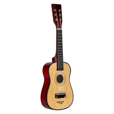Chitara din lemn, Free2Play, Cu 6 corzi metalice, Dezvolta abilitatile motorii, Stimuleaza auzul si atentia auditiva, 59 cm, 3 ani+, Brown BYN44992