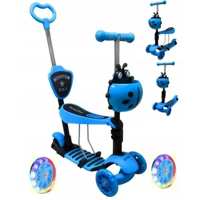 Trotineta 5 in 1, roti cu led, platforma antiderapanta, jr r-sport - albastru edeedijr201blue