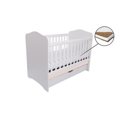 Patut vessanti como cu sertar - alb cu bej + saltea cocos 10 cm edep10dcs_d102
