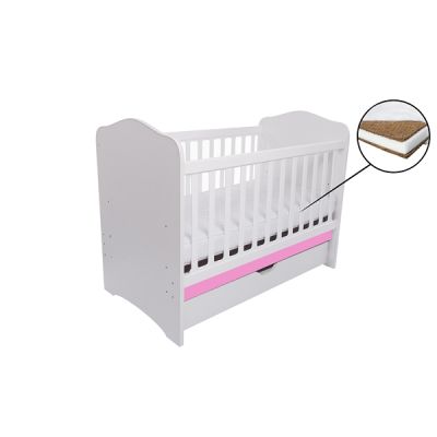 Patut vessanti como cu sertar - alb cu roz + saltea cocos 10 cm edep10dcs_d125