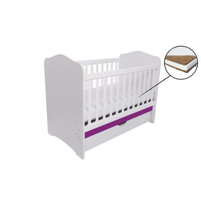 Patut vessanti como cu sertar - alb cu violet + saltea cocos 10 cm edep10dcs_d137