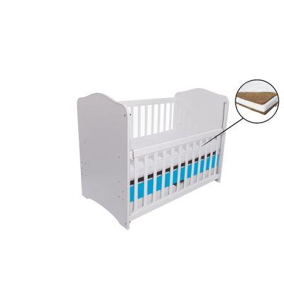 Patut vessanti como culisant cu sertar - alb cu albastru + saltea cocos 10 cm edep10dclcs_d150