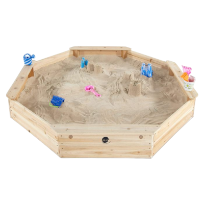 Cutie hexagonala din lemn pentru nisip giant 150x150 cm, cu bancute si prelata - okeplum100601a108
