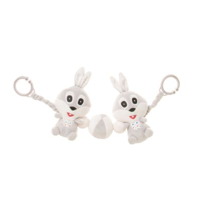 Jucarie zornaitoare plusata pentru carucior 4Baby PRAM TOY Iepurasi Gri R11 PMIC4BABY-957862