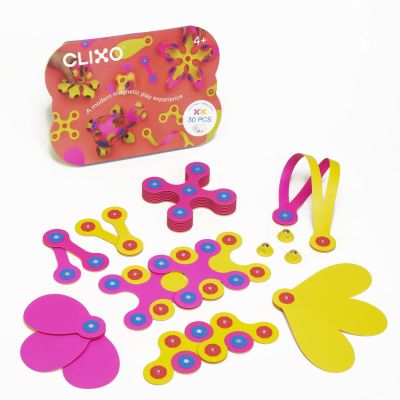 Clixo® joc magnetic de construit - crew roz & galben (30 piese)