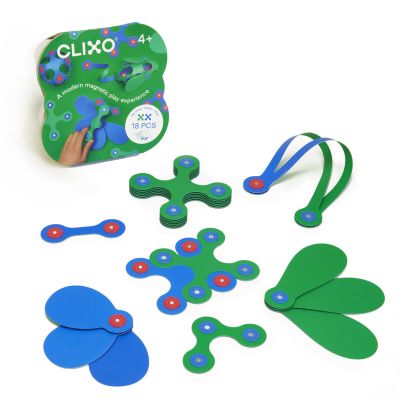 Clixo® joc magnetic de construit - itsy albastru & verde (18 piese)