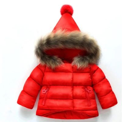 Geaca rosie din fas pentru copii cu pompon mdls06-1